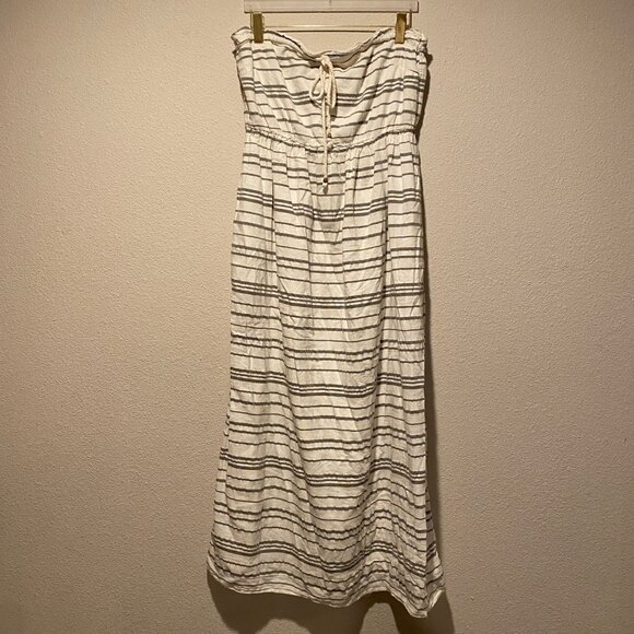 Gap Strapless Gray White Stripe MIDI Dress XL Nautical Pockets Fishermancore - Picture 1 of 6